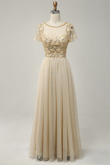 Albaricoque Tul A Line Vestido de Fiesta Con Apliques